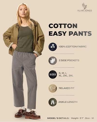 Image of Alan Jones Clothing Womens Mid Rise Cotton Relaxed Ankle Pants | 100% Cotton