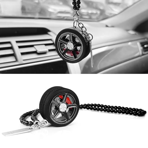 TSTESE Car Wheel Hub Shape Ornament Rearview Mirror Hanging Rear View Swinging Decorations Pendant Unique Decor Decoration Interior Ornaments Charms Accessories (Gunmetal)