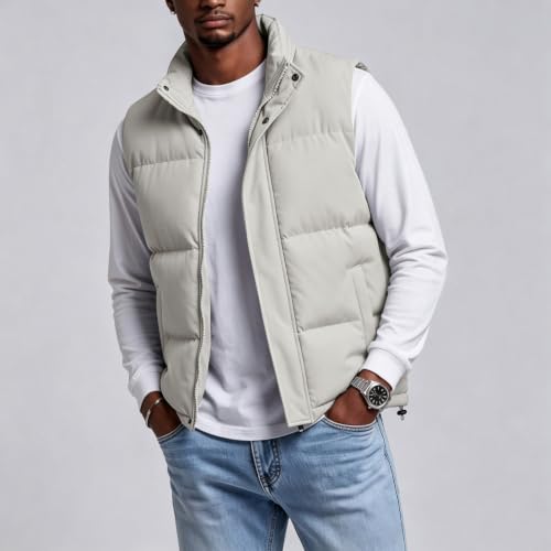 Black Puffer Vest Men Quilted Vest No Hood Zip Up Padded Jacket Coat - image 5