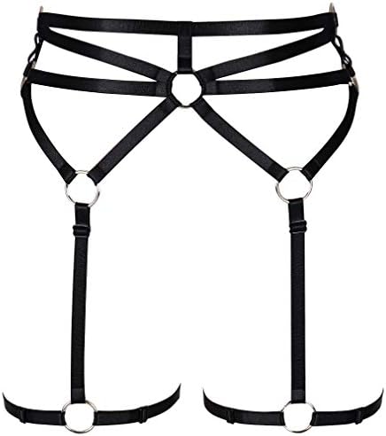 Woman Body Harness Garter Belt Punk Gothic Leg Harness Cage Dance Underwear Accessories(Black)