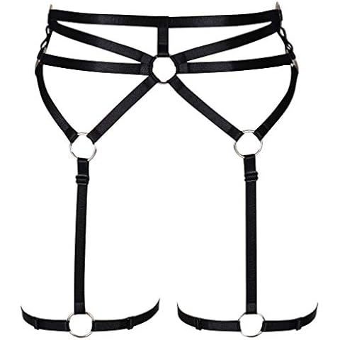 Women Body Harness Garter Leg Lingerie Punk Gothic Belt Plus Size Festival Rave Adjustable Photography Dance Apparel (Black) Cover