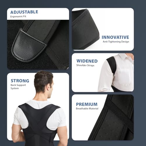 Image of HealthSense Medical-Grade Posture Corrector Belt for Men | Premium Back Support Belt for Back Pain Relief & Shoulder Alignment | Ergonomic Adjustable & Breathable Design with Anti-Tightening Comfort & Double Y Structure | PC-860 (Large)
