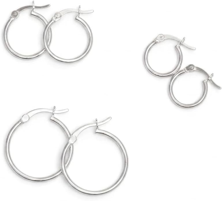 Charmsy Set of 3 Pairs 925 Sterling Silver Hoop Earrings for Women | Lightweight Italian 2.5mm Tube Diamond-Cut Classic Texured Click-Top Hoops Earring | Size 12/13/15/18/20/25mm