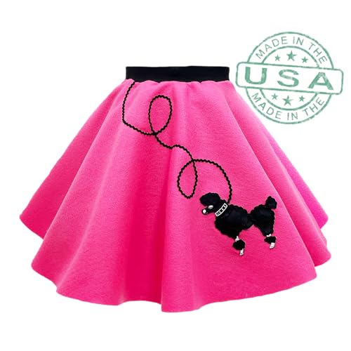 Hip Hop 50's Shop 1950s Girls 4 Piece Poodle Skirt Costume Outfit for Kids with Accessories (glasses, socks, scarf) (Child Small Hot Pink)
