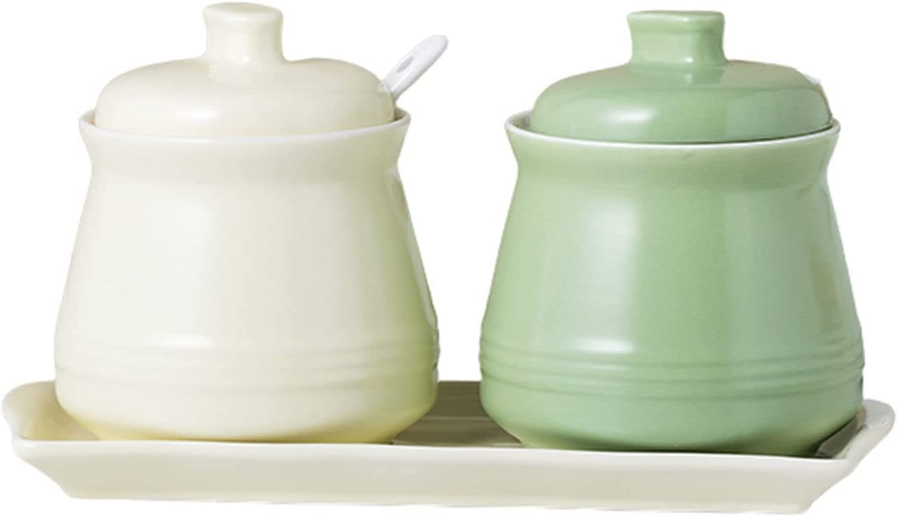 Cukiernica, cukiernica ceramiczna, cukiernica z pokrywką, pojemnik na sól, pojemnik na przyprawy, słoik do przechowywania cukru, cukiernica-zielona-cukiernica (kolor: żółta taca, rozmiar: Su (kolor: A
