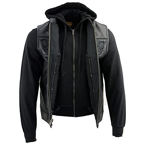 Image of Milwaukee Leather Men's Leather Motorcycle Vest w /Hoodie | Removable Hoodie, Conceal Carry Storage, Patch Ready Back, Club Style