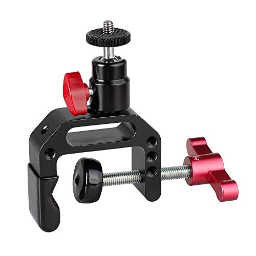 Image of CAMVATE C Clamp Articulated 1 /4 inch-20 Mini Ball Head Support Holder (Red Locking Knob) - 2172