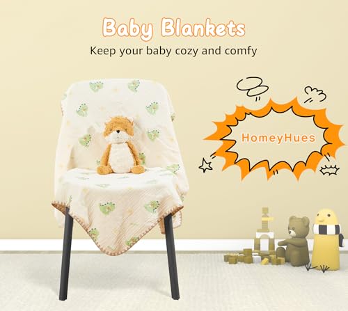 Image of Baby Blanket 40x40 Inches,Muslin Cotton and Minky Dotted Double Layer Soft Receiving Blanket for Newborn Toddler,Dinosaur