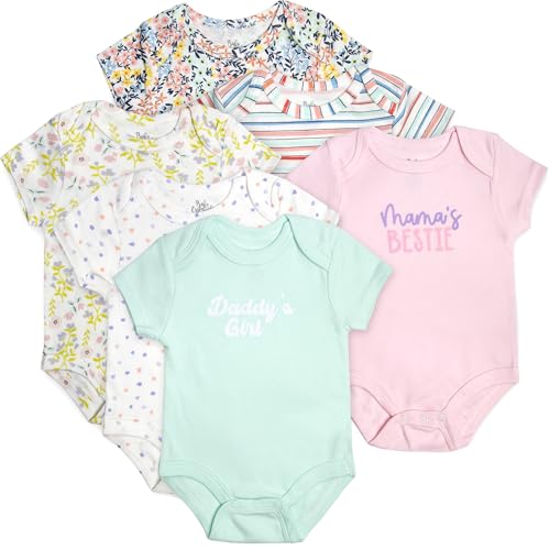 Image of Baby Essentials 6 Pack Bodysuit Set Baby Girls Mama’s Girl & Floral Prints