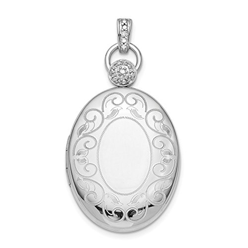 925 Sterling Silver Plate 26mm Oval Diamond Accent Photo Pendant Charm Locket Chain Necklace That Holds Pictures Fine Jewelry For Women Gifts For Her