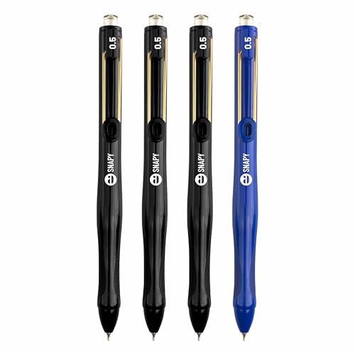 Image of Anupam Snapy Roller Gel Pen 0.5 mm, Waterproof Smooth Quick-Dry Dark Ink, Comfortable Grip Exam & Office Pen, Refillable (1 Blue Body BlueInk, 3 Black Body BlackInk)