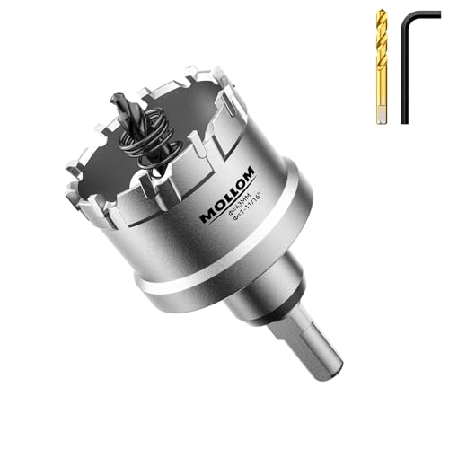 Mollom (43mm | 1-11/16'') Heavy Duty Carbide Hole Saw with 2 Pilot Drill Bits, Hole Cutter cuts Stainless Steel, mild Steel, Iron, Copper, Brass, Plastic