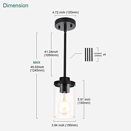 Queeuq Industrial Pendant Lighting,One Light Kitchen Island Pendant Lighting Modern Clear Glass Shade Pendant Lights, Farmhouse Pendant Lighting For Kitchen Island Living Room Bedroom Hallway #TOP5