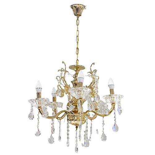 Vetrineinrete® Lampadario da soffitto a 5 bracci a sospensione con sfere cristalli pendenti lampada sospesa con catena retrò classico attacco e14(Oro) Z15