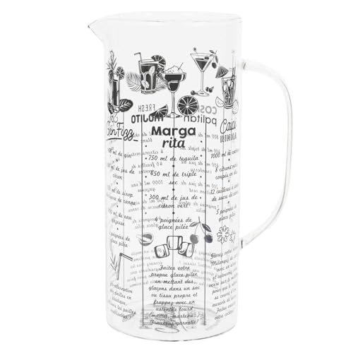 COOK CONCEPT - KA5875 Pichet à Cocktails 2L avec Recettes Intégrées - Design Élégant en Borosilicate - Idéal Apéritifs et Soirées - 165 x 10 x 10 cm - Transparent Noir