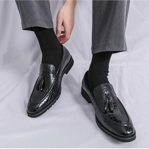 Santimon Men's Crocodile Pattern Tassel Loafers Luxury Slip-On Leather Dress Shoes for Weddings, Parties & Business Casual4