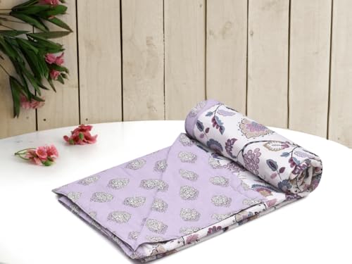 Image of Amazon Brand - Umi Cotton Comforter Dohar Blanket for Double Bed | 160 TC AC Blanket 84x96 | Three Layer Lightweight Soft Quilt | Elegant Floral Design