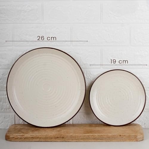 Image of The Earth Store Handcrafted Spiral White Ceramic Dinner Set, 30 Pieces Serving for 6, Microwave and Dishwasher Safe, Bone-Ash Free, Dinner Sets | Crockery Set for Gifting & Dining