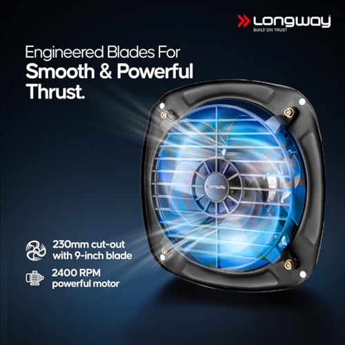 Image of LONGWAY Ventilo 9 Inch /230 mm Energy Efficient Exhaust Fan | High Speed Powerful Motor | Low Noise Operation & Easy to Clean | Suitable for Bathroom, Kitchen, Office | 2 Years Warranty (Marble Black)