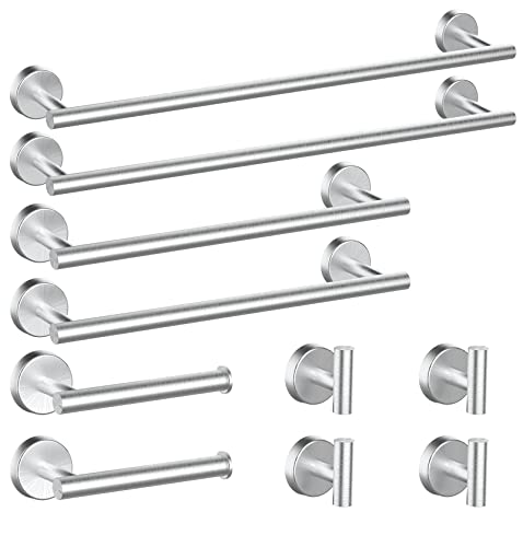 Newfun 10Pcs Brushed Nickel Bathroom Hardware Set - Includes 24&18Inch Towel Bar, Robe Hook, Toilet Paper Holder, 2 Pack 5 Piece Bathroom Accessories Set Stainless Steel Wall Mounted #TOP7