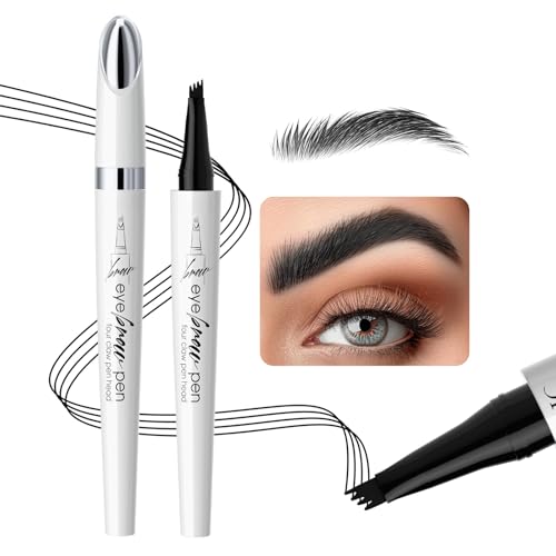 Tkekruh Eyebrow Pencil Quarter Lapiz Cejas, con 4 puntas de tenedor, lápiz líquido para microblading de cejas, Resistente al Agua y al Sudor, maquillaje natural de cejas duradero (Negro)