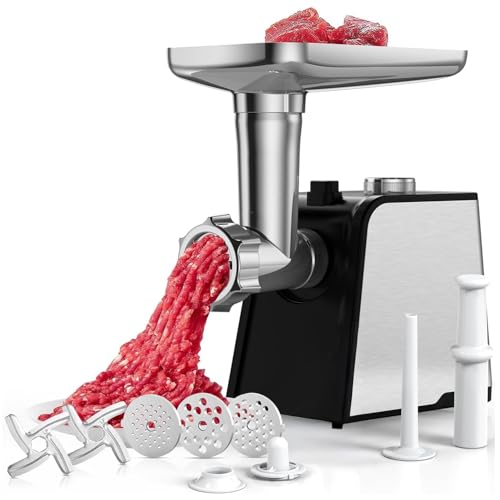 Moedor de Carne Elétrico 800W 110V Aço Inoxidável | Máquina Moer com 1 Lâmina, 3 Redes de Faca, Tubo de Cabeça e Empurrador