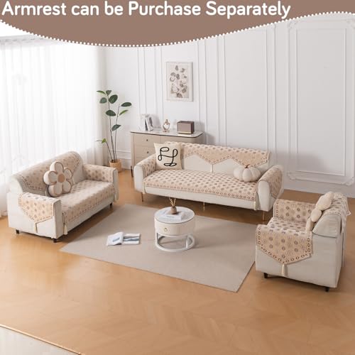 Image of HOKIPO 'Heritage Weave' Premium Jacquard Sofa Cover 6 Seater Set with Tassels - Washable 3+2+1 Sofa Panel for Seat & Back | Sandy Beige (IN-831-830-829 + IN-859-858-857-BGE)