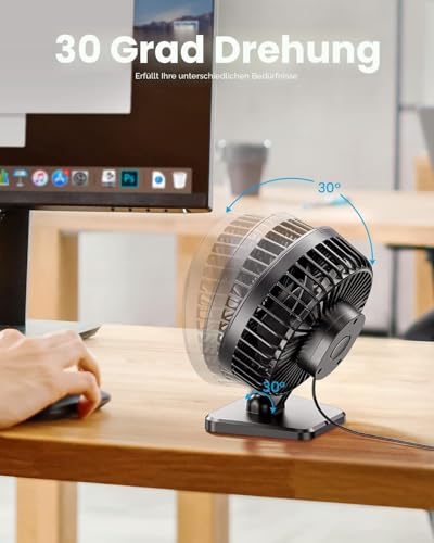 Gaiatop USB-Schreibtischventilator, klein, aber leistungsstark, tragbar, leise, 3 Geschwindigkeiten, Mini-Ventilator für bessere Kühlung, Home Office Auto Indoor Outdoor (schwarz) 4