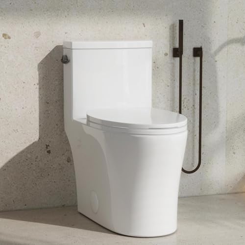 One Piece Toilet with Powerful Flush, Compact Toilet Elongated Side