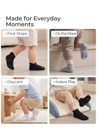 Image of Non-Slip Baby Cotton Ankle Socks with Grippers for Toddler Walking
