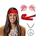 Accessoires de günstig Kaufen-AONAT Hippie Kostüm Set,4 Stücke Retro Hippie Accessoires,1 Perücke,1 Sonnenbrille,1 Peace Halskette Anhänger,1 Stirnband,70er 80er Mode Thema Party,für Cosplay,Halloween,Kostümfeste