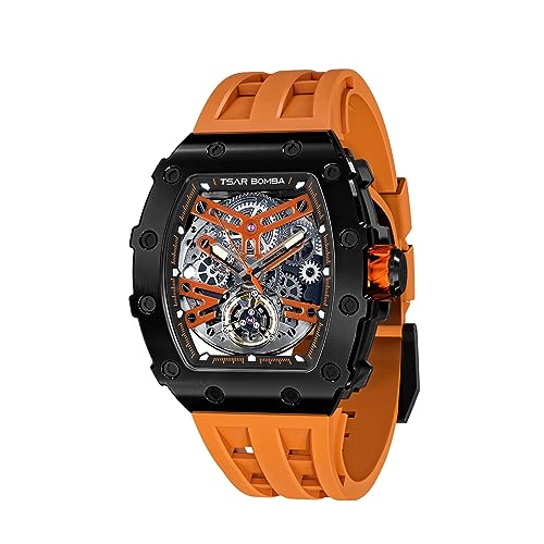 Image of TSAR BOMBA Mens Luxury Watch Automatic Watches for Men 50M Waterproof Japanese Mechanical Movement Tonneau Stainless Steel Case Sapphire Glass Big Face Cool Unique Fashion Gift Men