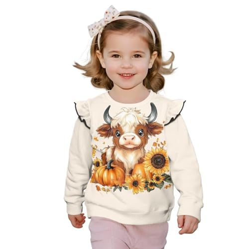 Girls Long Sleeve Pullover Top for Kids 3-8 Years Cute Fall T Shirts Soft Top Graphic T Shirt