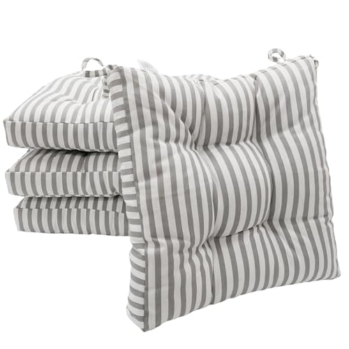 Viste tu hogar Pack 4 Cojines para Silla, 40x40x5 CM, Efecto Tridimensional, Relleno de 100% Poliéster, Ideal para Comedor, Terraza, Salón y Restaurante, Color Raya Gris, Fabricado en España