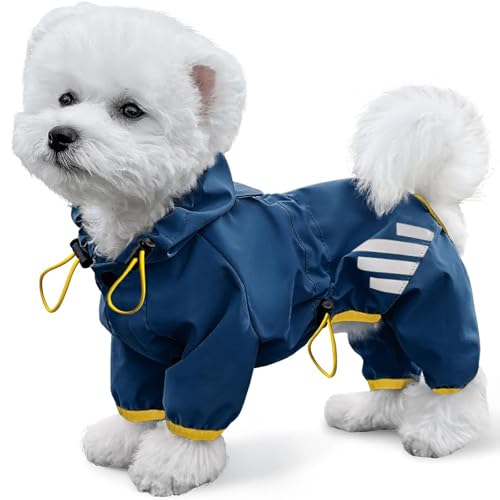 Manteau de pluie pour chiens, veste imperméable avec capuche, manteau de pluie avec trou pour laisse, sangle réfléchissante pour chiens de petite et moyenne...