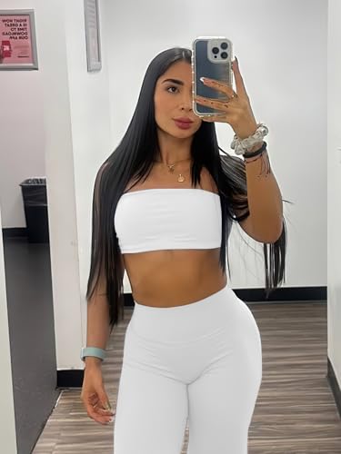 Image of YEOREO Strapless Bandeau Sports Bra for Workout Seamless Tube Top Gym Padded Wireless Bra