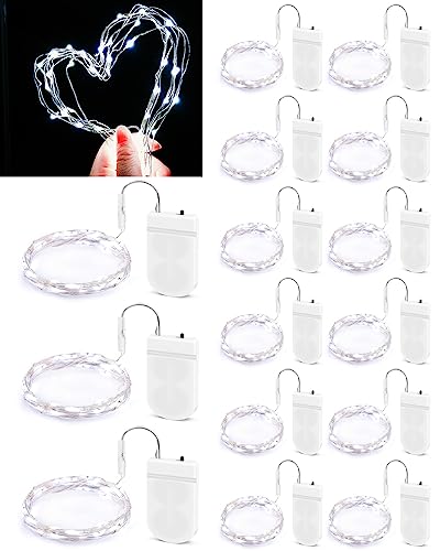 15 Pack LED String Light, 2M/20 LEDs DIY Decoration Fairy Lights Copper Wire Light, Waterproof Starry Firefly String Lights Battery Operated for Bedroom, Christmas, Parties, Wedding(Cool White*15)