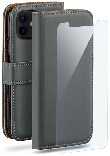 Étui iPhone 12 Mini moex en cuir synthétique gris foncé avec protège-écran