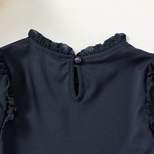 Maacie Girls' Special Occasion Dress Holiday Dress Babydoll Dress For Fall Navy Blue 4Y #TOP5