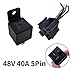 JD2912 4 Pin 5 Pin 40A Auto Car Relay DC 12V 24V 36V 48V with Mounting Hole Coil Power 1.8W Automobile Control Device with Line(5P 40A 48V Back Line)
