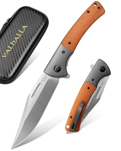 LOTHAR PTEROSAUR Klappmesser, D2 Stahl Einhandmesser mit Micarta Griff, Taschenmesser mit Gürtelclip, Outdoor Messer, Geeignet für Sammlung (Gelbbraun)