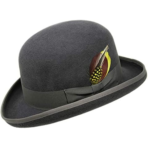Premium Orwell Grey Bowler Hat with Feather Cover