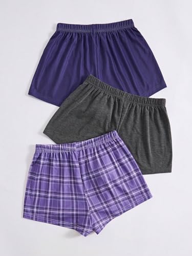 Image of WDIRARA Women's 3 Pack Plaid Letter Graphic Pajama Shorts Lounge Shorts | Elastic Waist ,Comfortable,Home Living,Sleepwear