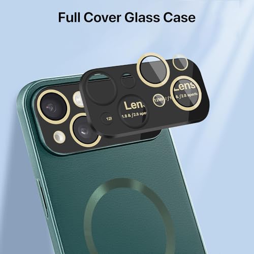 Image of Vaku Luxos Premium Polarized Leather Back Cover for iPhone 15 Plus Texture Full Lens Protection Silicon Case Scratch Resistant Slim Thin Compatible with Mag-Safe - Green