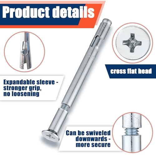 tandefio 50 pcs 3834 x 534 flat sleeve anchors for concrete zinc plated expansion anchors flush mount bolt for masonry brick concrete heavy duty bolts secure fastening