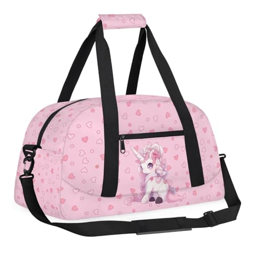 Gym Bag for Kids Girls, Lovely Unicorn Pink Small Duffel Bag with Padded Handles Carry On Weekend Travel Bag for School Practice Ball Games3