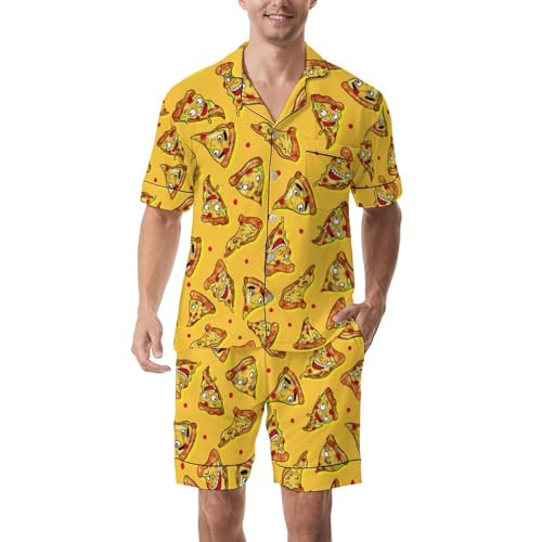 Pajama Sets for Men 2PCS Loungewear Set Short Sleeve Pajamas Button Down Sleepwear Soft Pjs