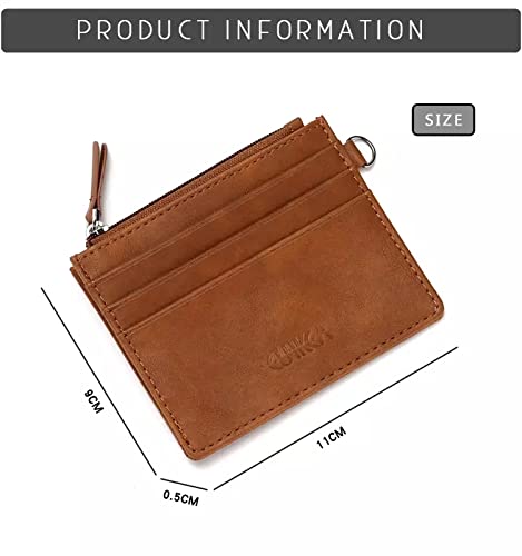 Carteira Slim com Porta, Carteira de couro, carteira fina, porta-moedas com zíper, com chaveiro (Mor