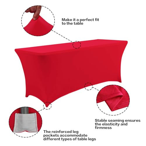 Image of IVAPUPU 2 Pack 8FT Table Cloth for Rectangular Fitted Events Stretch Red Table Covers Washable Cover Spandex Tablecloth Protector for Party, Wedding, Cocktail, Banquet, Festival