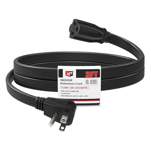 EP 3 Ft Heavy Duty Appliance Extension Cord - 14 Gauge 3 Prong Grounded Cable Wire, Ideal for Air...